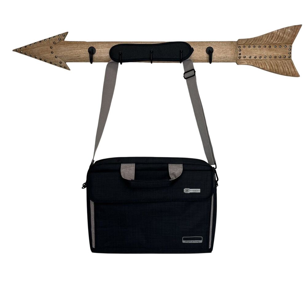 Brinch | Black Full Zip 15.5" Padded Laptop Bag Briefcase Handles & Strap